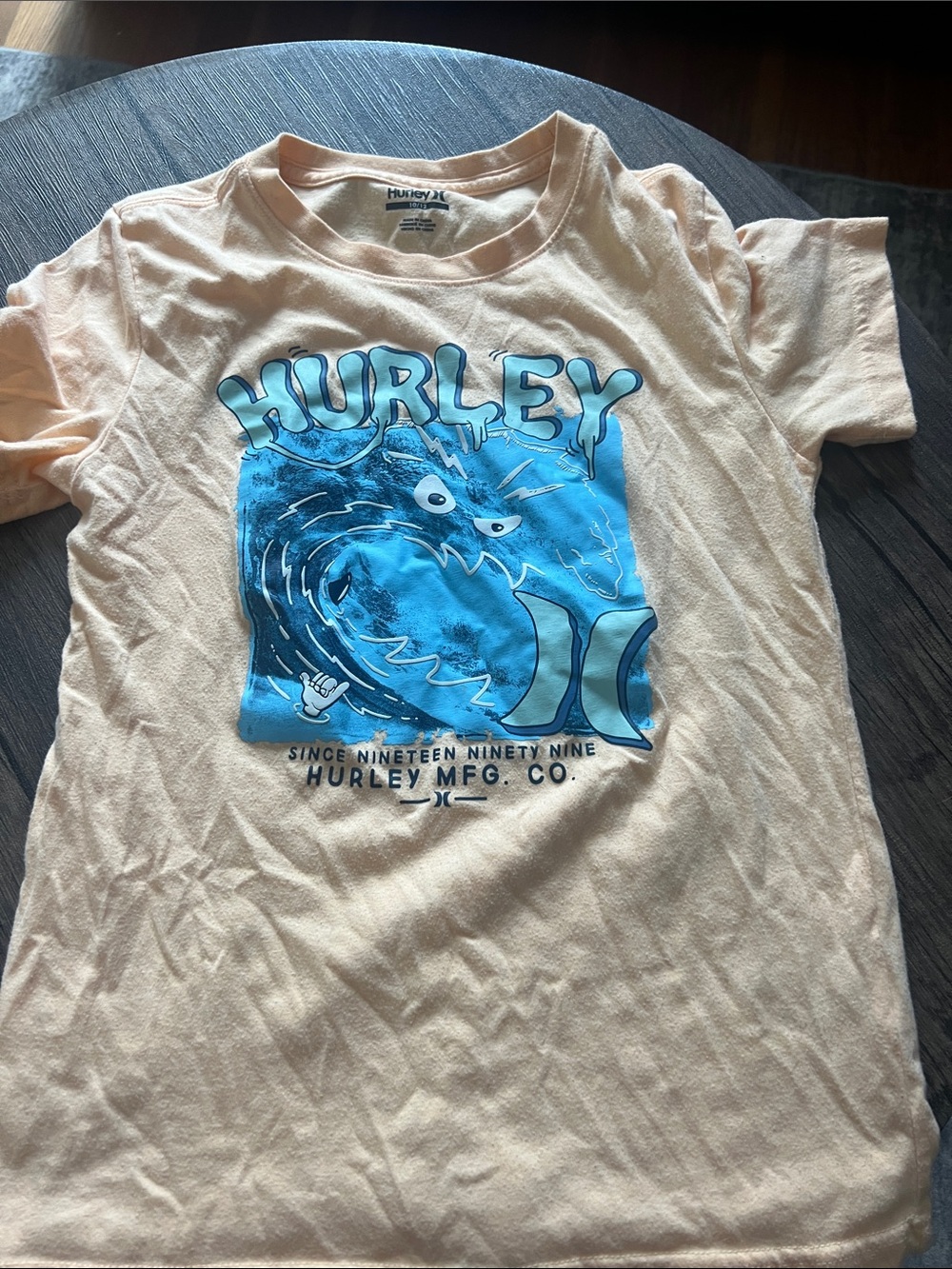 Hurley Kids Peach Tee with Bright Blue Surf Graphic